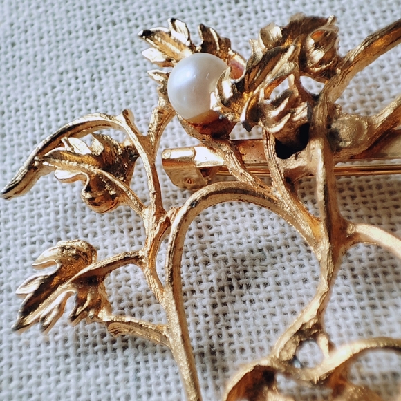 Lucky Money Tree Pin Gold Tone Faux Pearl Vintage Brooch Faux Pearl - Picture 4 of 6